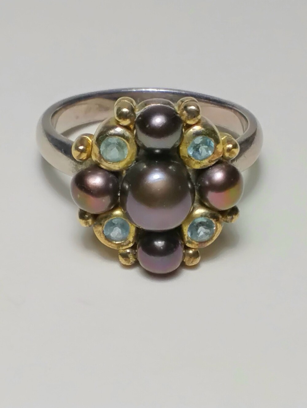 925 Silver Pearl Cluster Ring Sz 8-3/4